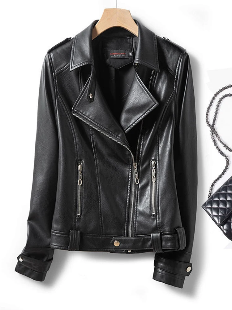 Lamb Leather ort Jaet Women's Faion Slim Fit Large Size Real Leather Coat Zipper Closure Commute Sle Autumn New Arrival