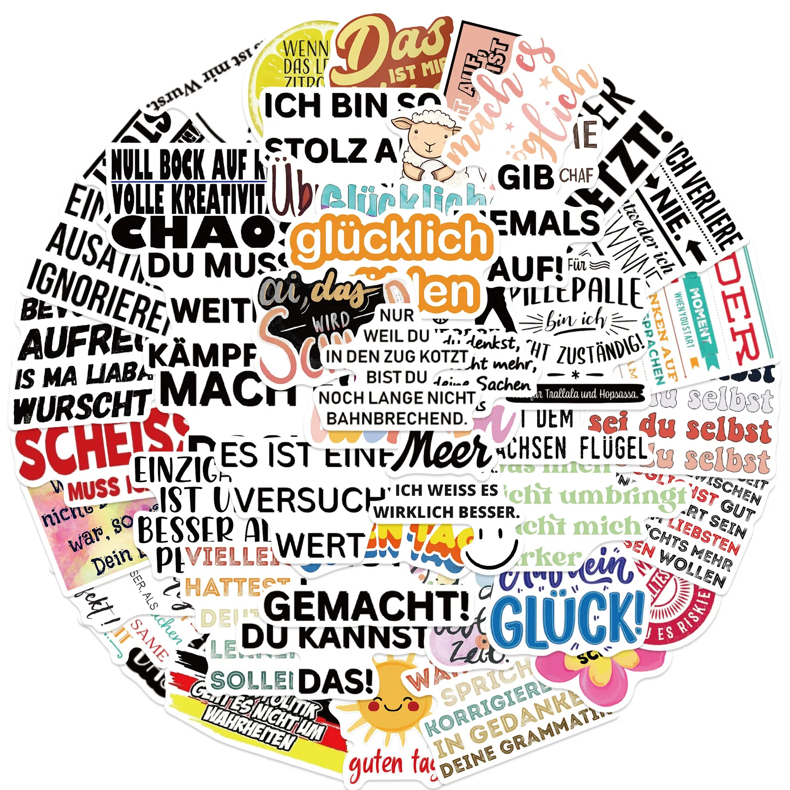 

10/30/50PCS New German Inspirational Quotes Color Text Encouraging Phrases Stickers Waterproof Decals Decorative Notebooks