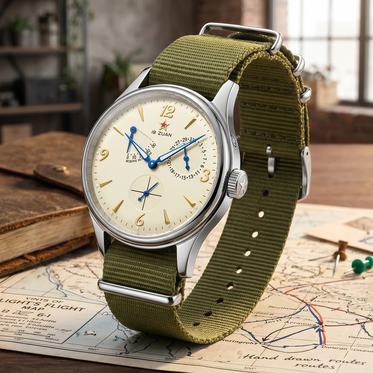 1963Pilot Watch Men Seagull ST17 Movement 5Bar Waterproof Automatic Watches Calendar Luminous Small Seconds Dial Watches for Man