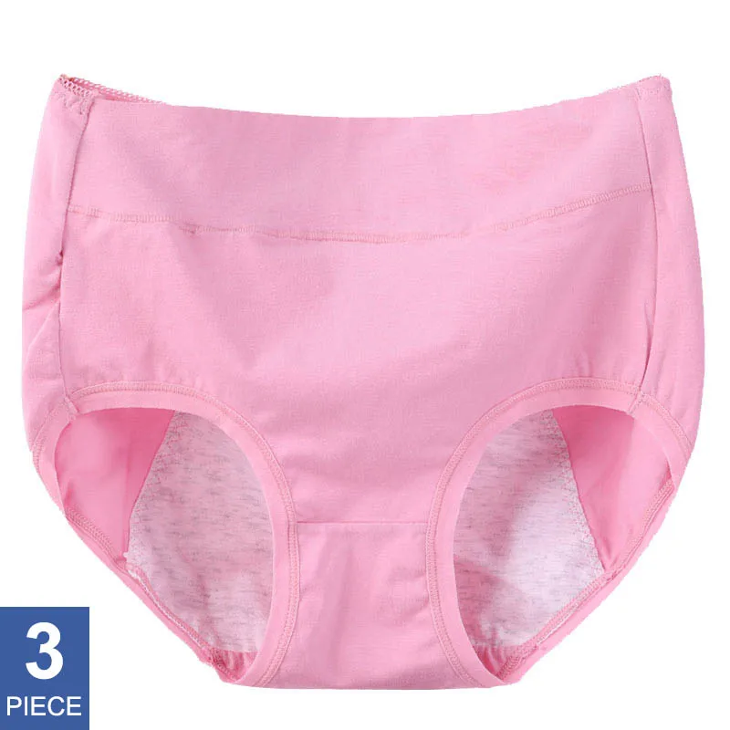 Large Size 3pcs  Briefs Women's Underpants Physiological Panties Lingerie High Waist Cotton Underwear Female Intimates