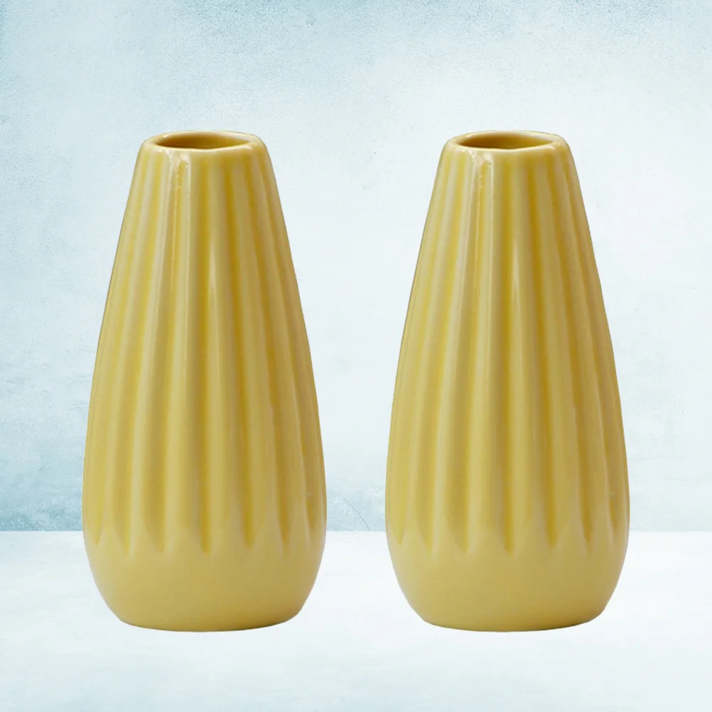 

2Pcs European Style Vertical Stripe Ceramic Flower Vase Artistic Home Decor for Fresh and Silk Flowers Modern Office Hotel