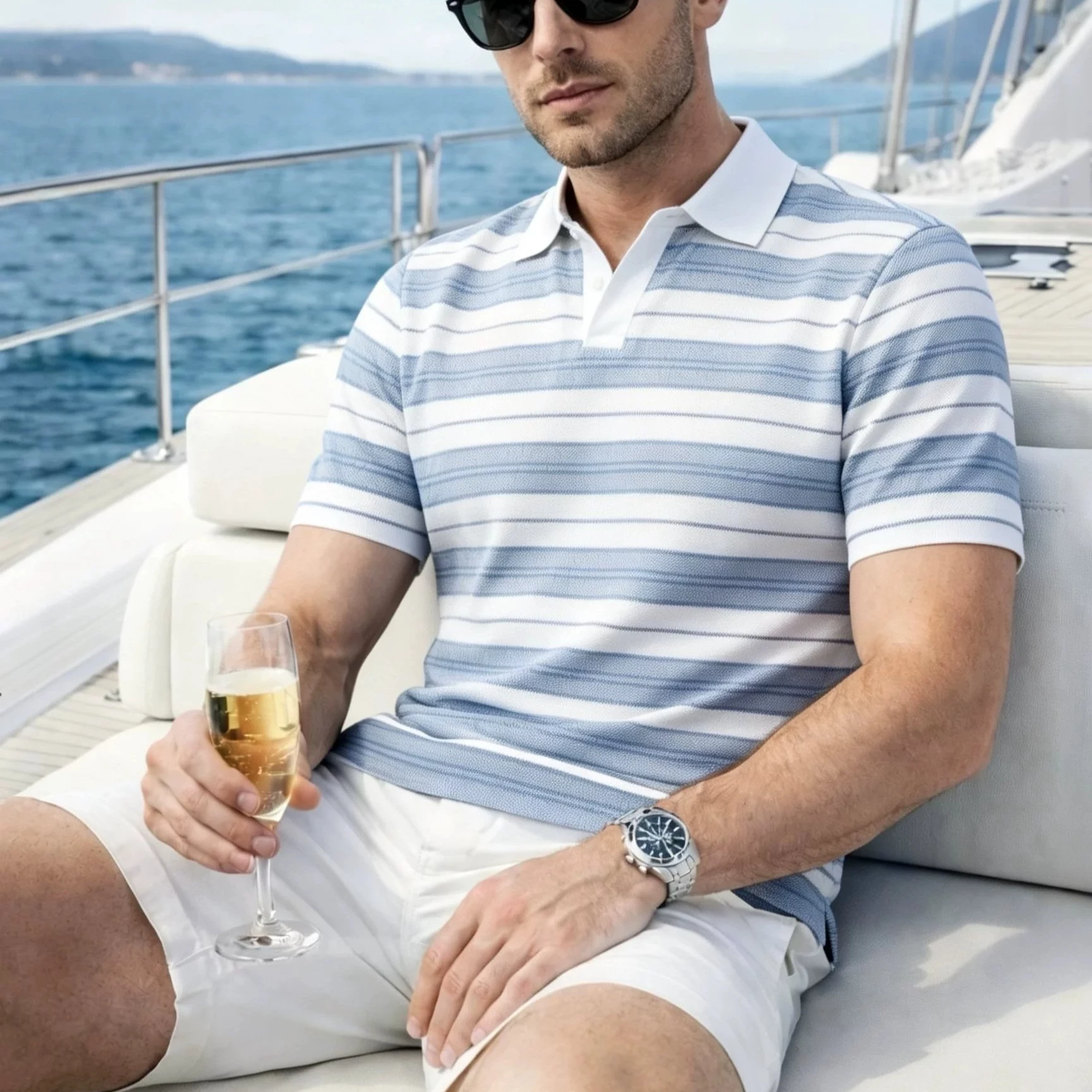 British Style Lapel Polo Shirt for Men Summer  Short Sleeve Loose Casual T-shirt Ice Silk Knitted Business Social Polo T-shirts