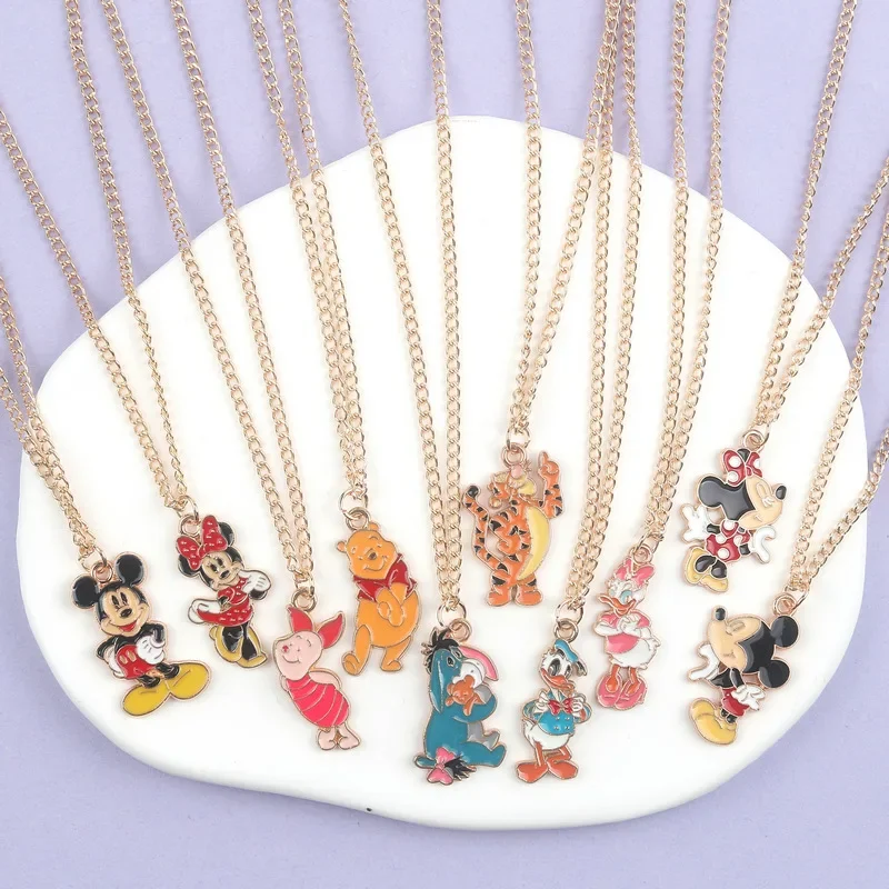 Disney Cartoon Cute Mickey Minnie Tigger Pooh Bear Stitch Pendant Necklaces for Women Accessories Jewelry Birthday Party Gifts