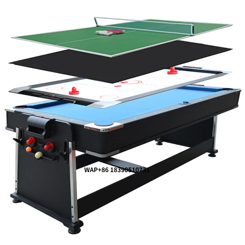 

Factory 4-in-1 7FT Multi-Function Table Pool Billiard Table Air Hockey Table Tennis with Dinning Top