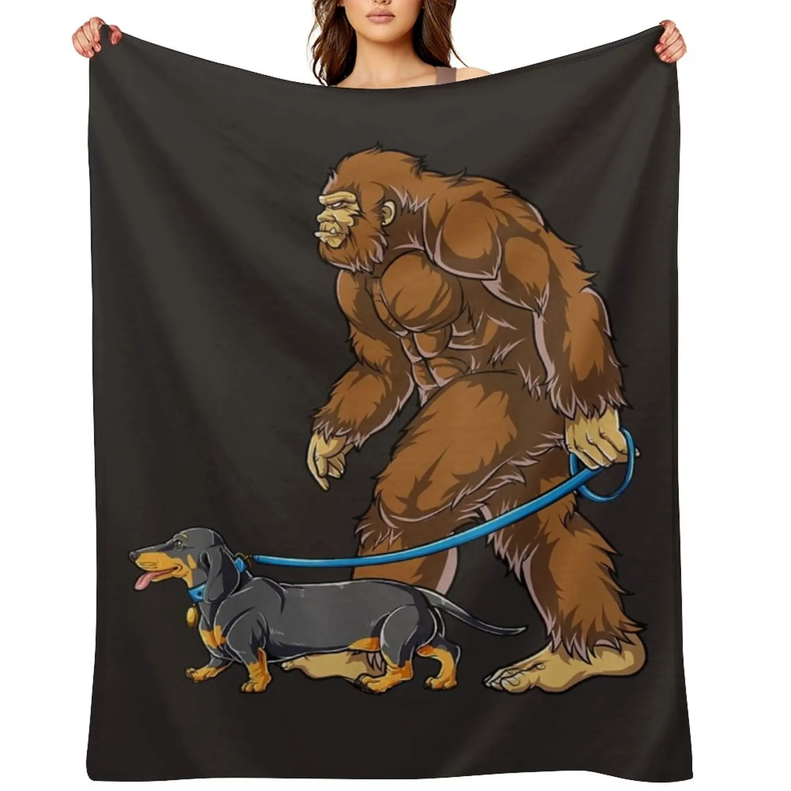 

Bigfoot Dog Walk Dachshund Sasquatch Throw Blanket Summer Cute Plaid Blankets Sofas Of Decoration for babies Blankets
