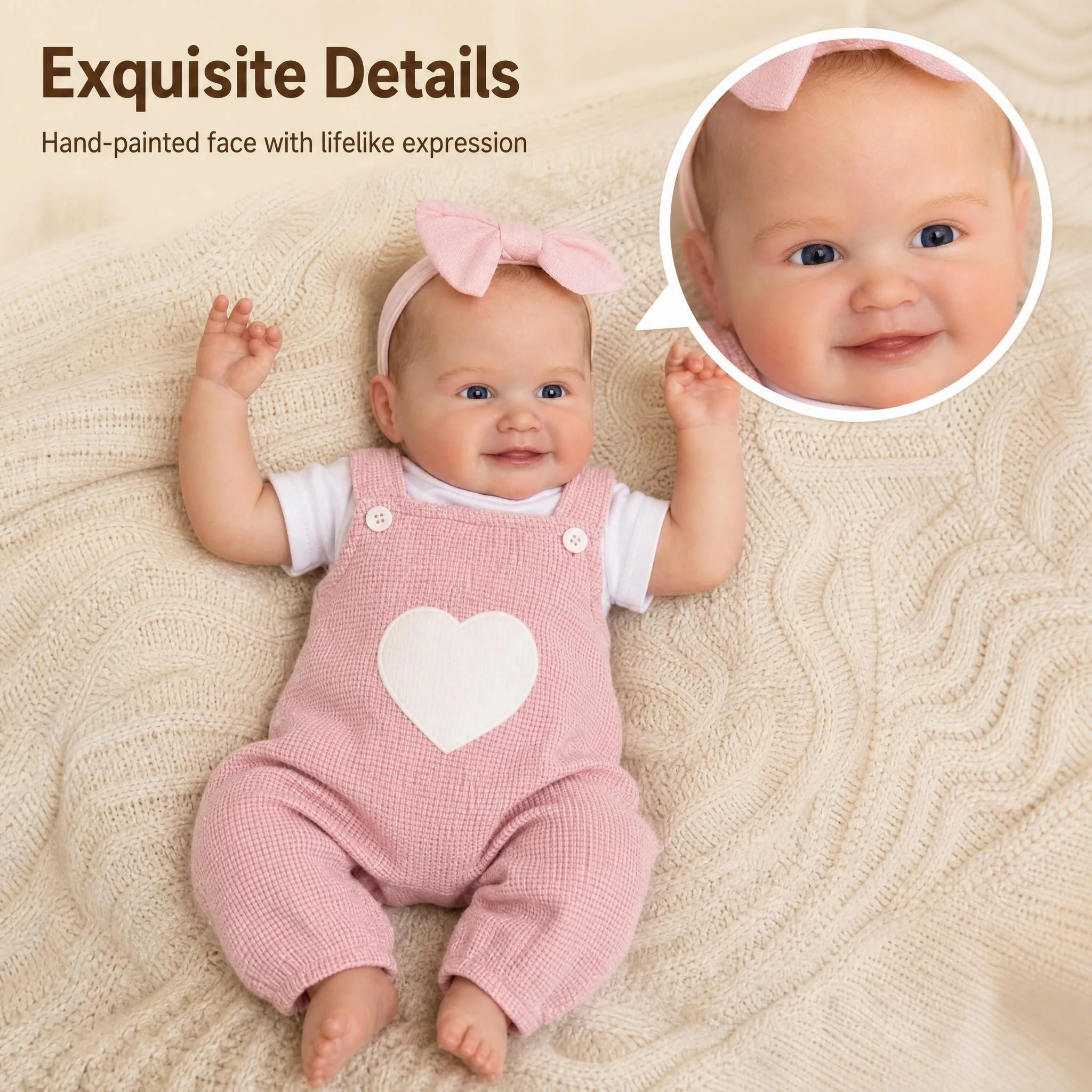 NPK 19inch Smilling Summer 3D Painted Visible Veins  Hand Made Soft Vinyl Doll With Cloth Body Cuddly Baby