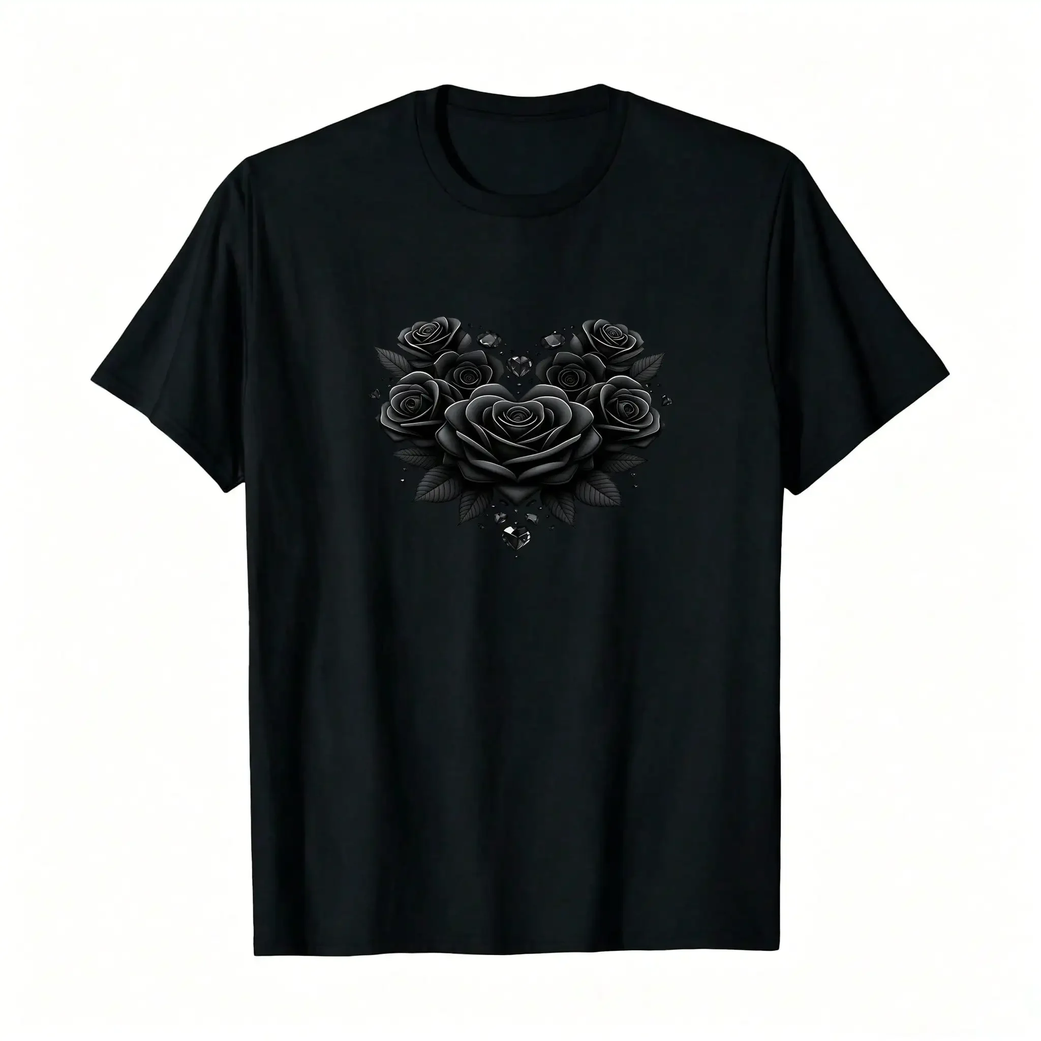 Women'S Y2K Style Cropped T-Shirt -  Rose Heart Graphic, Slim Fit, Breathable & Comfortable, Short Sleeve, Round Neck, Casual Elegant Top For Casual Attire, Cropped T Shirts_,Breathable And Comfortable Short-Sleeved Round-Neck Top,