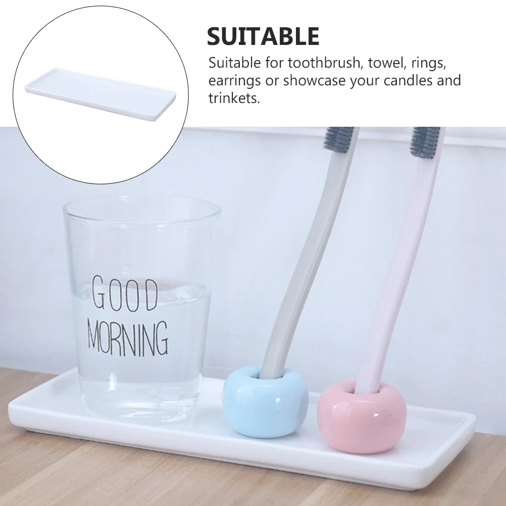 

Ceramic Vanity Tray Rectangular Design Sturdy Towel and Toothbrush Holder for Bathroom Office Doorway Keys Candles Trinkets