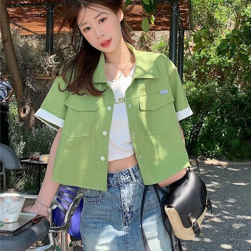 Women\'s Summer New Fashion Casual Matching Set Korean Elegant Green Short sleeved Top+High Waist Wide Leg Pants Two Piece Suit