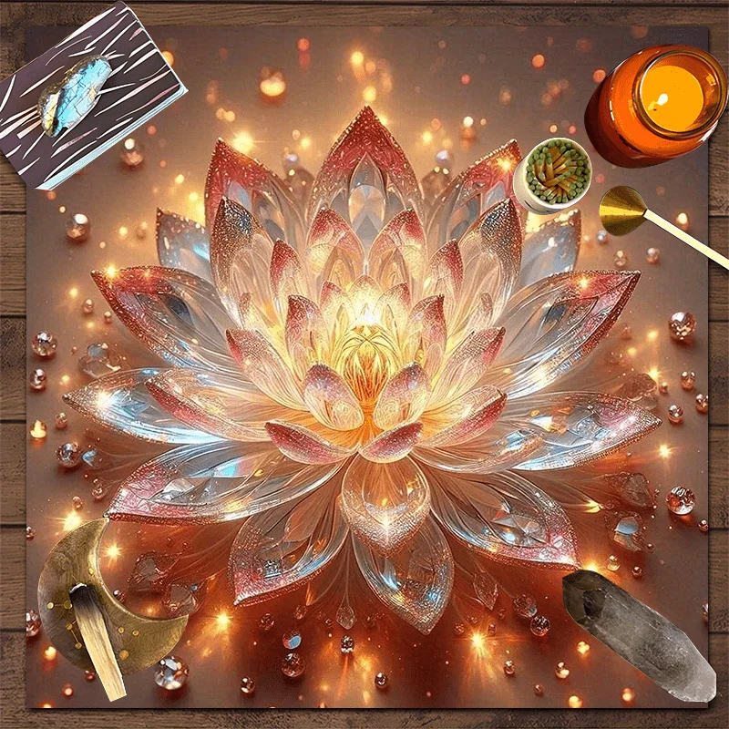VIKAMA Crystal Lotus Tarot Altar Cloth Mystical Witchcraft Divination Mat for Tarot Reading Spiritual Awakening Home Decor