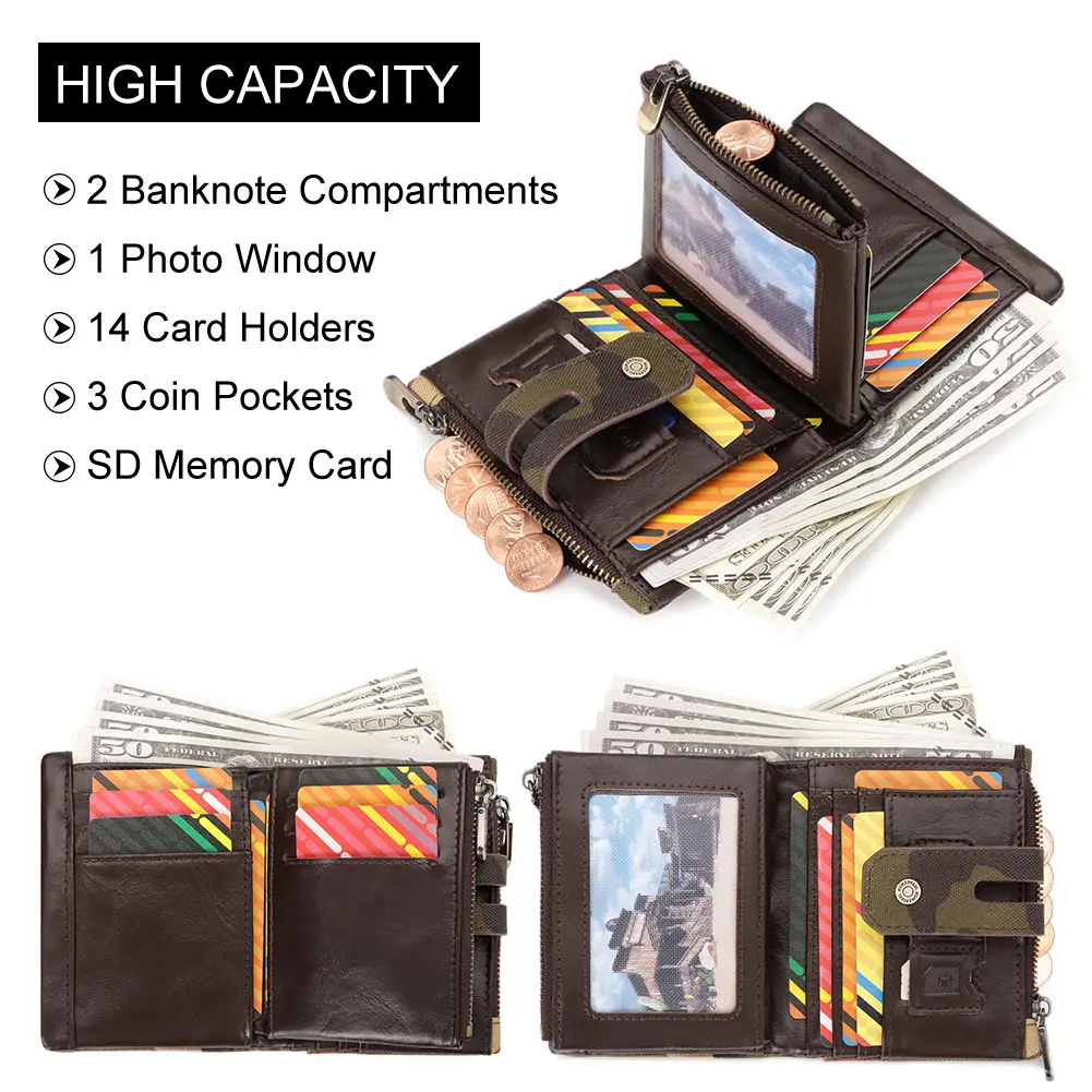 Oxford Men's Wallet RFID Blocking Credit Cards Holder with ID Window Luxury Male Double Zipper Coin Purse Money Bag - view 2