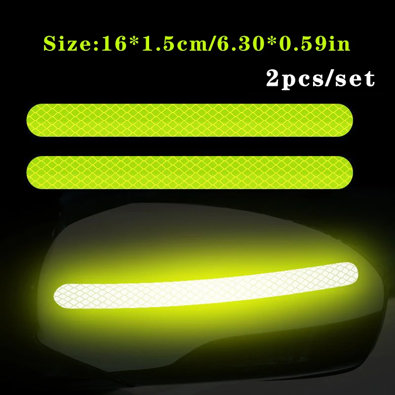 2pcs/set Car Reflective Safety Strip Stickers Car Rearview Mirror Reflective Sticker Reflective Warning Safety Tape