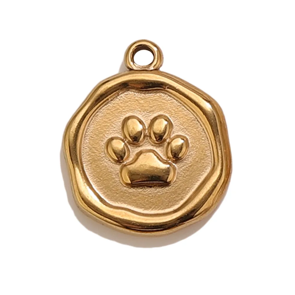 1-10pcs Vintage PVD Gold Pet Paw Print Pendant Stainless Steel Dog Cat Charm  Findings for DIY Earrings Necklace Making Wholesal