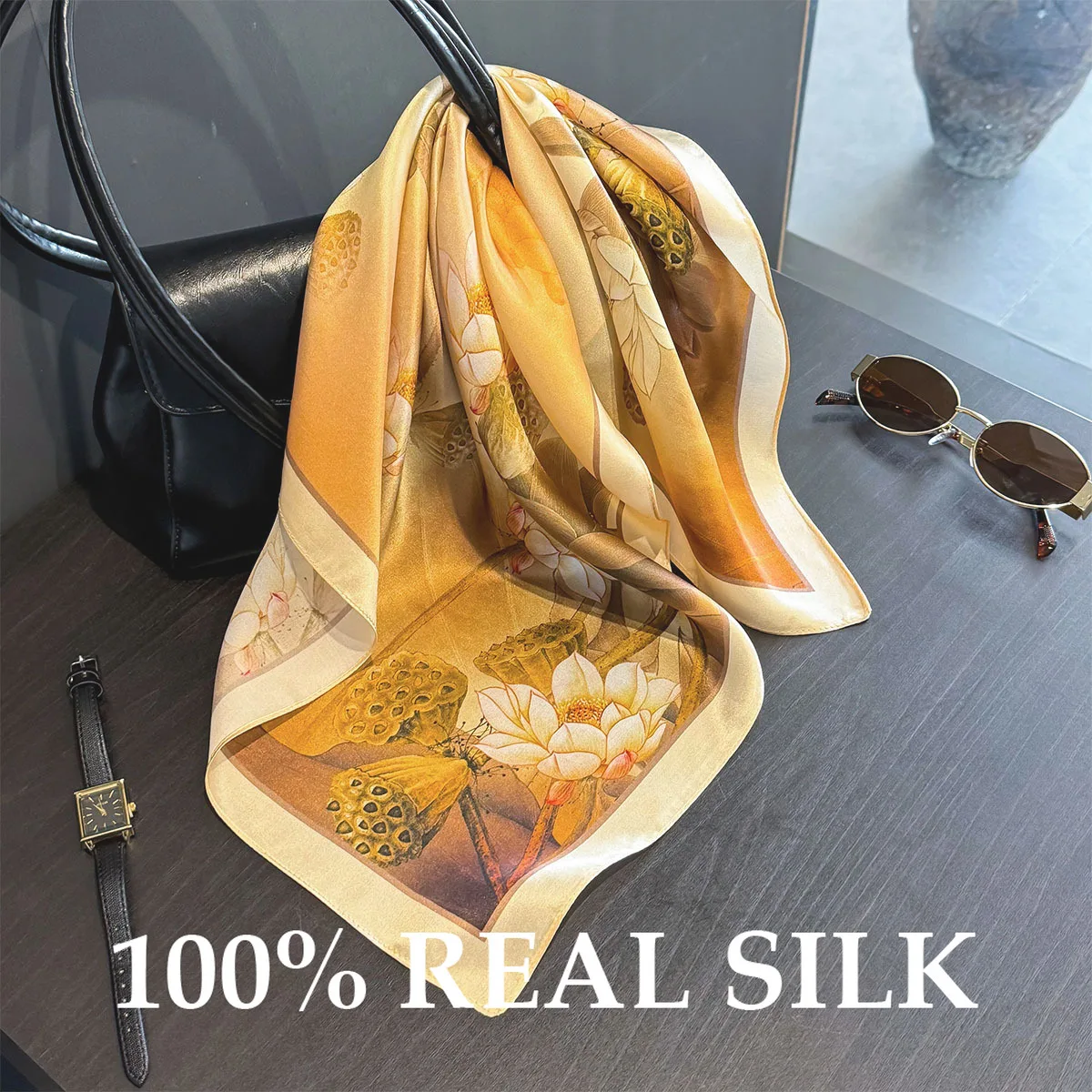 

Весенне-летний шарф из 100% чистого шелка, женские квадратные шарфы с принтом, бандана, шелковичный хиджаб, пончо, шарфы, платок из пашмины для женщин