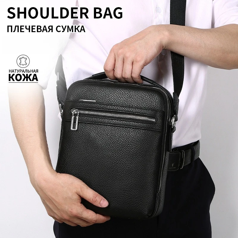 Men's large capacity hand-held genuine leather minimalist crossbody bag, soft and high-end travel shoulder bag