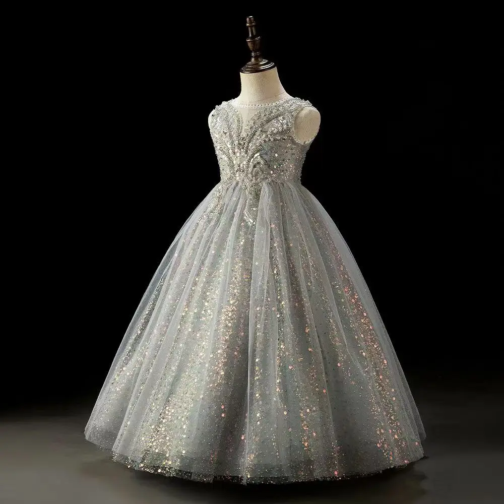 2025 new model walking Elsa princess dress birthday piano host advanced sense Children's high-end evening dress