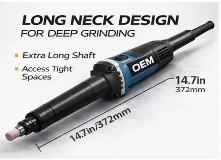 Robust 1050W Brushless Grinder with Overload Protection and Cool Operation