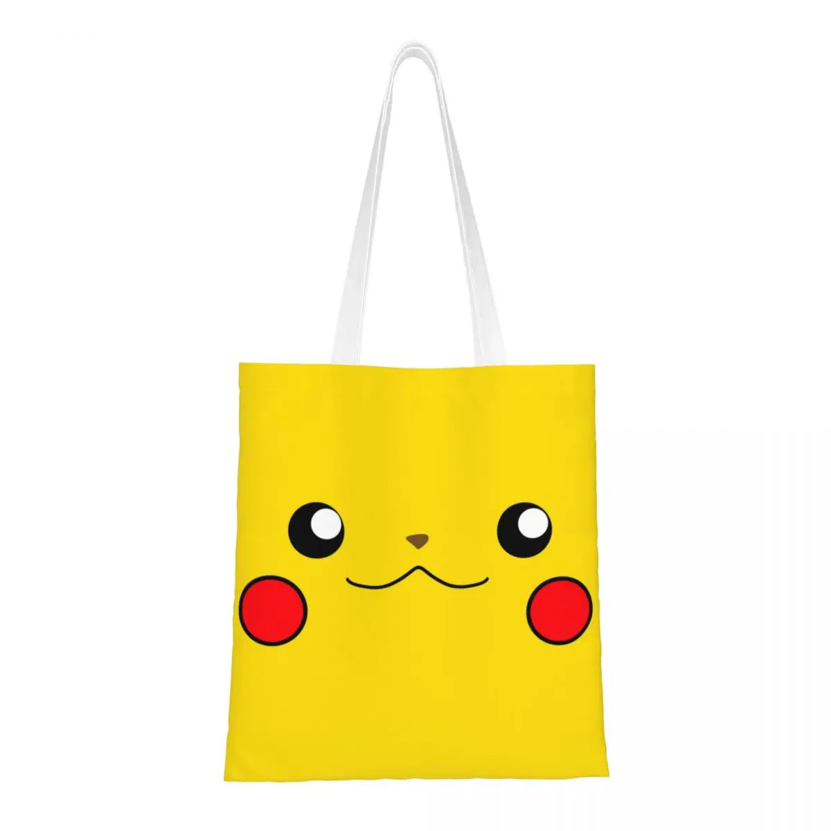 Custom Fashion Cartoon Animation Pokemon Pikachu Face Shopping Tote Bags Reusable Canvas Grocery Shopper Shoulder Bag