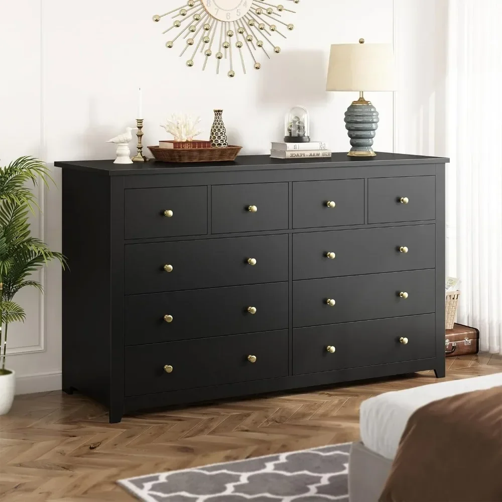 10 Drawer Dresser, Wooden Dresser & Bedroom Box with Smooth Metal Rails Modern Wooden Dresser for Bedroom, Closet & Entrance