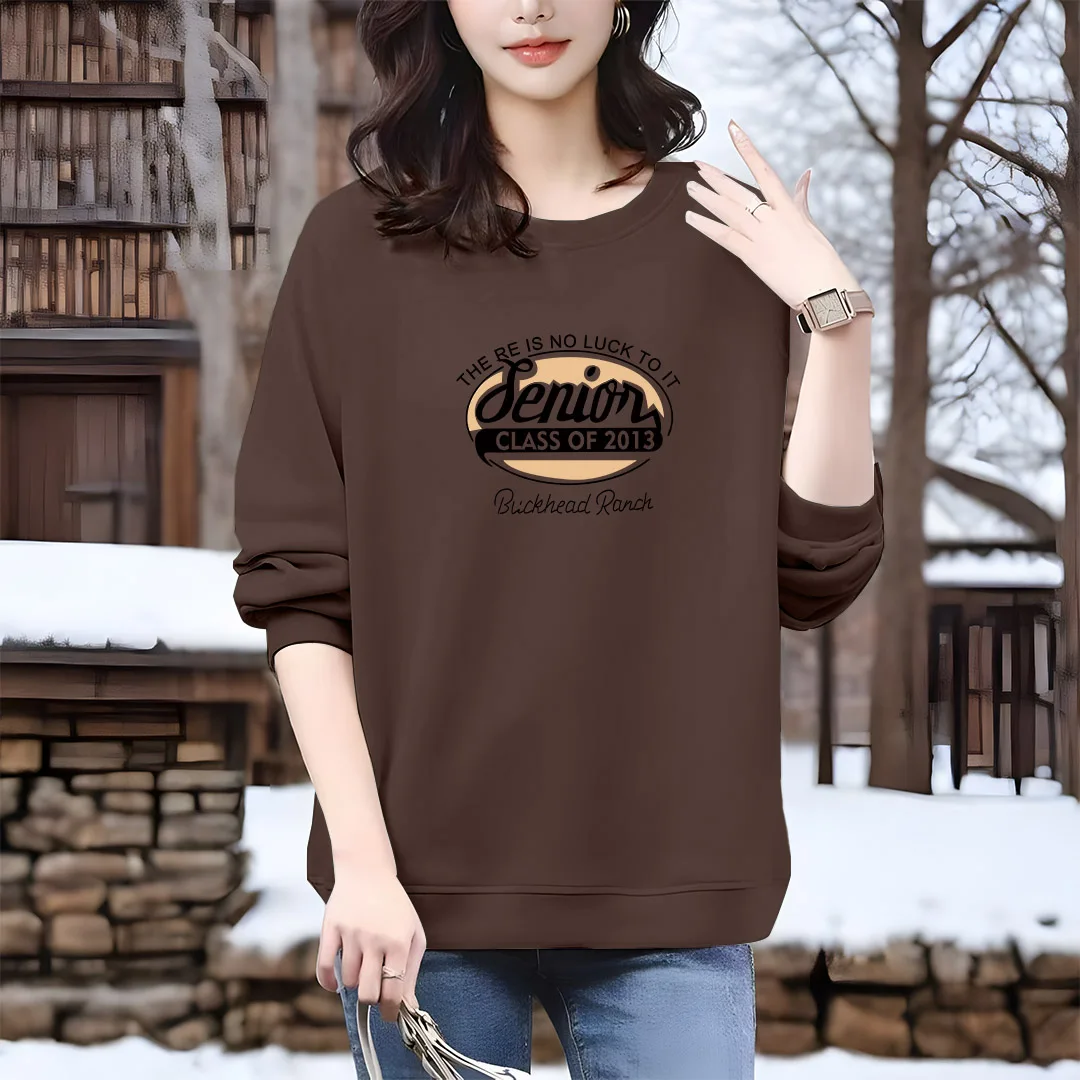 Women Clothing Vintage Printed Letter Pullovers Autumn New Fashion Casual Loose Sweatshirts Female Pure Cotton Hoodies