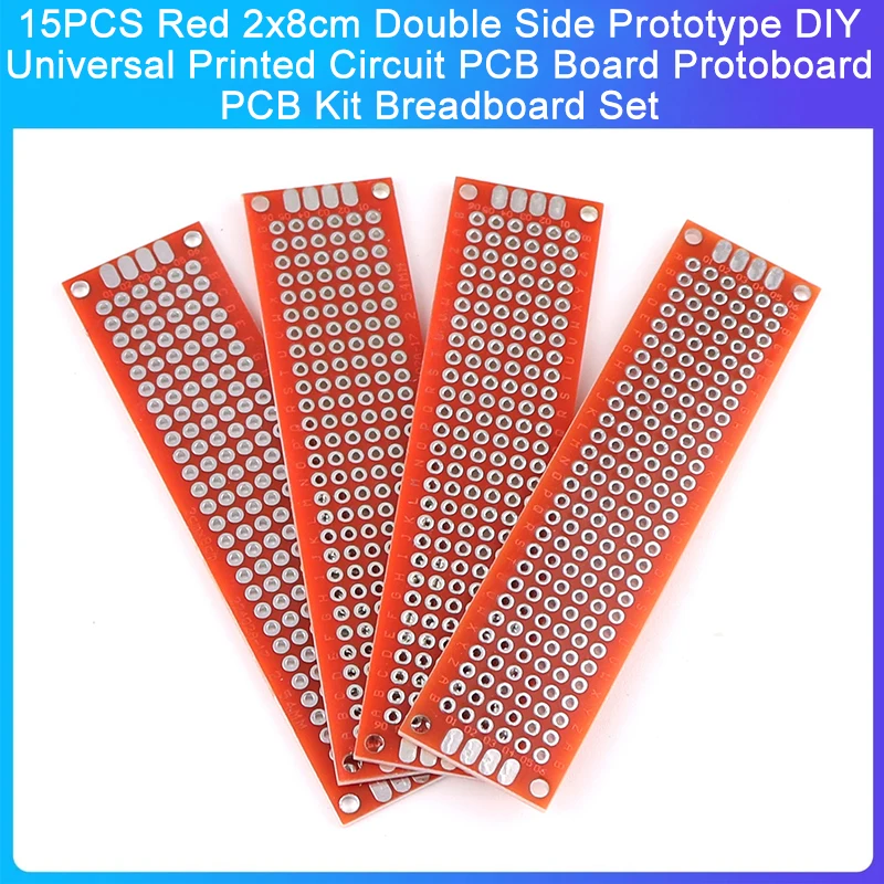 Universal Printed Circuit PCB Board, Protótipo Lateral Duplo, Kit DIY, Breadboard Set, Vermelho, 2x8cm, 15Pcs