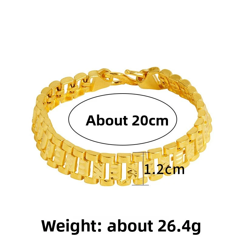 

Luxury Jewelry Gift for Men 14K Gold Plated Titanium Steel Watch Bracelet, Star Carved Thick Heavy Wide Statement Wrist Chain