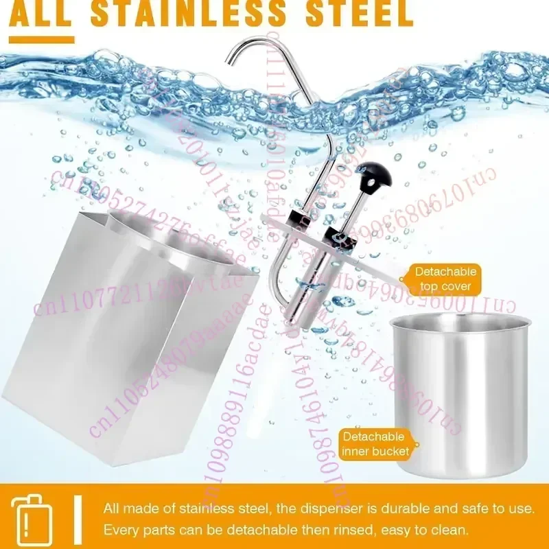 3.6L Stainless Steel Condiment Dispenser Pump Station Commercial Kitchen Sauce Container for Ketchup Black Pepper Salad Dressing