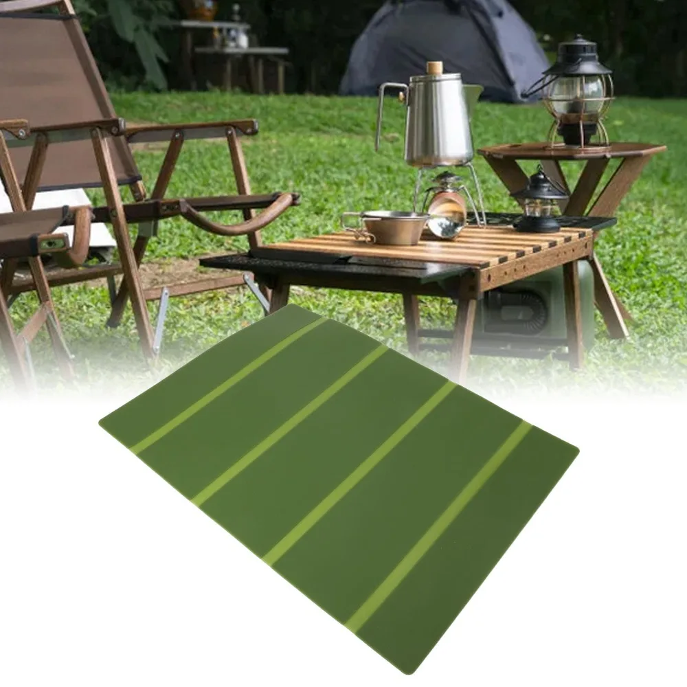Practical Wearproof Camping Table Pad Silicone OD Green Foldable Table Mat Foldable Picnic Table Pad Countertop Use