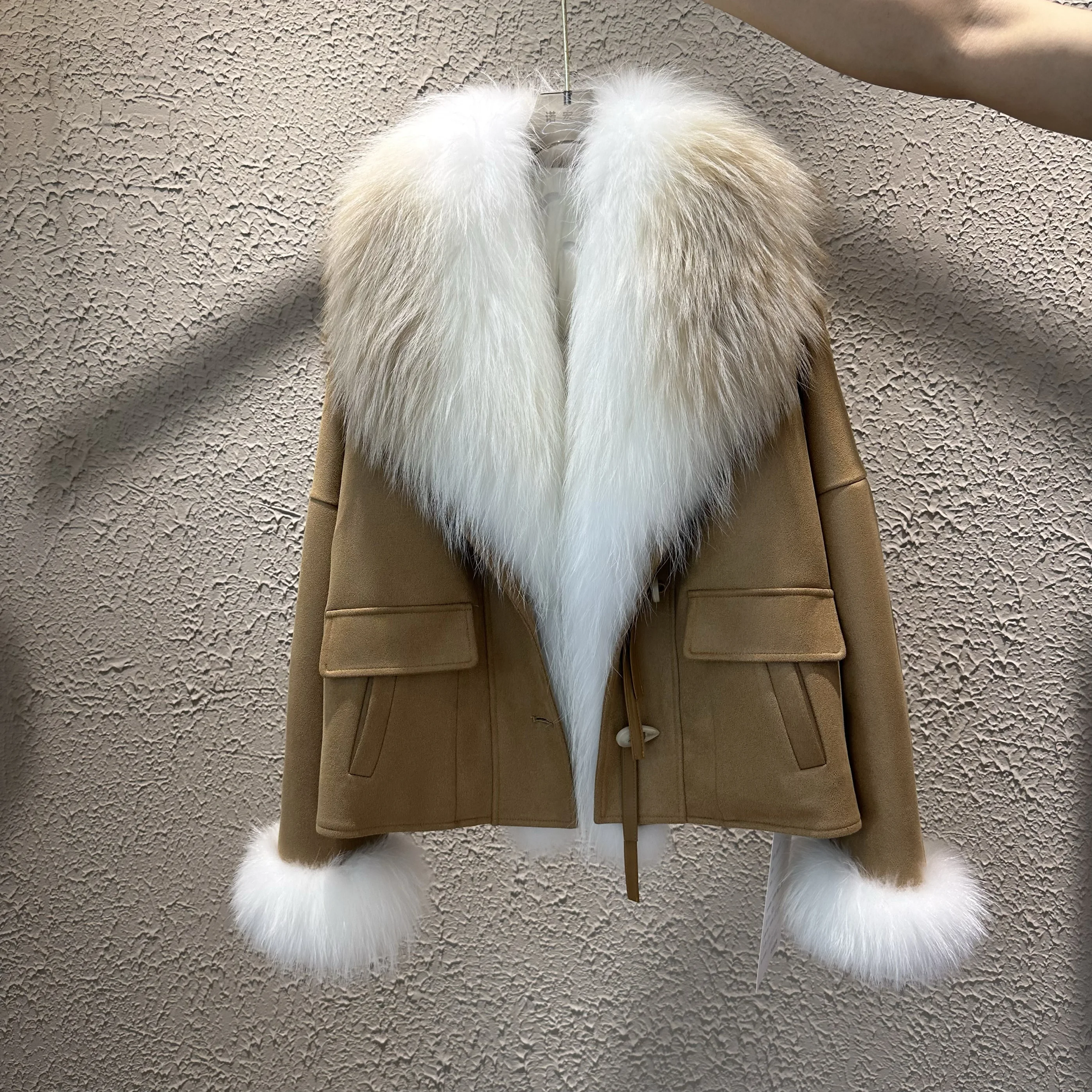 2024 New Fashion Winter Natural Fox Fur Collar Jackets Parkas Women Luxury Mid Length Streetwear