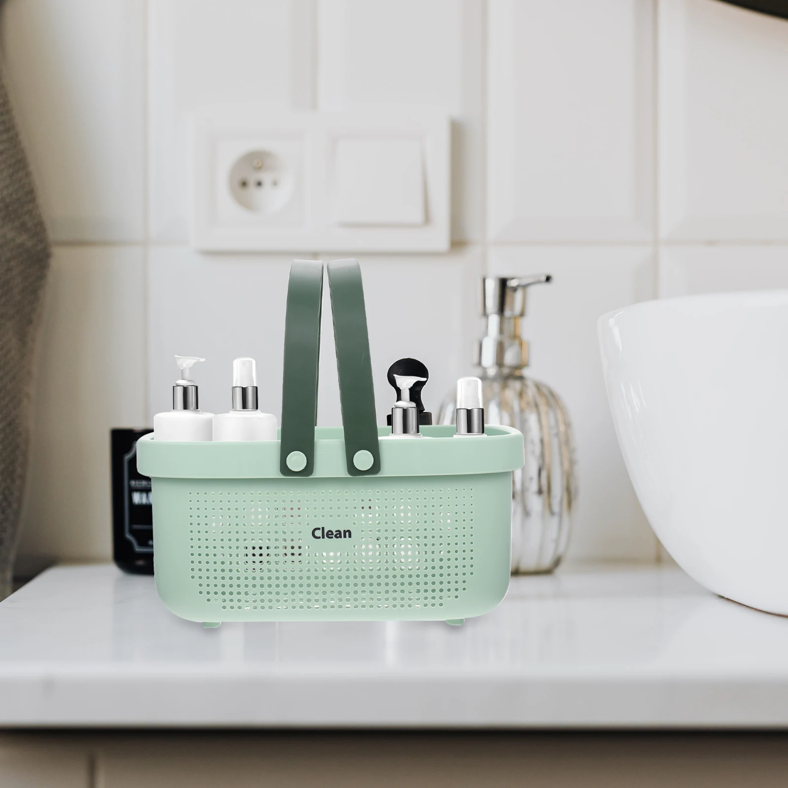 

Portable Shower Storage Basket with Wide Handle for Bathroom Cosmetics Toothbrushes Creams Bath Accessories PP Material