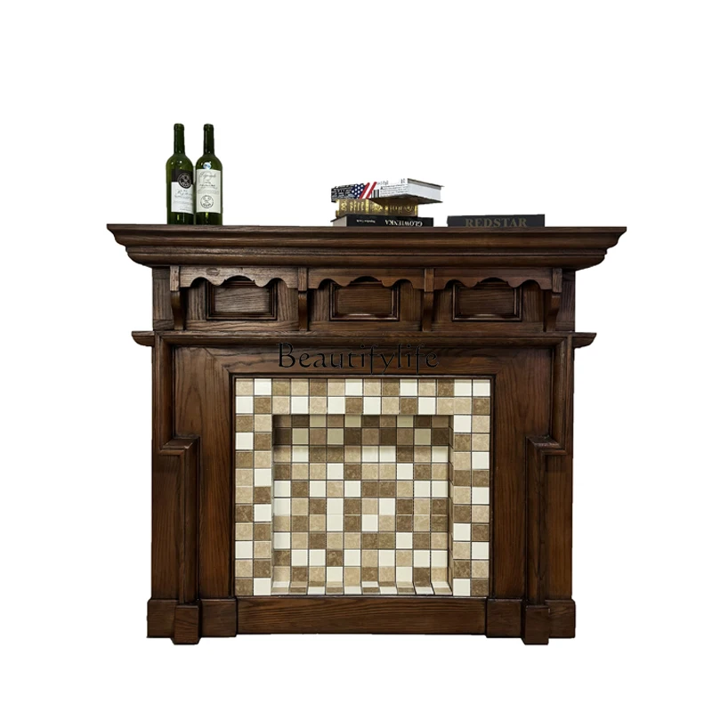 

European fireplace decorative cabinet living room American solid wood electric fireplace TV cabinet retro medieval ornament