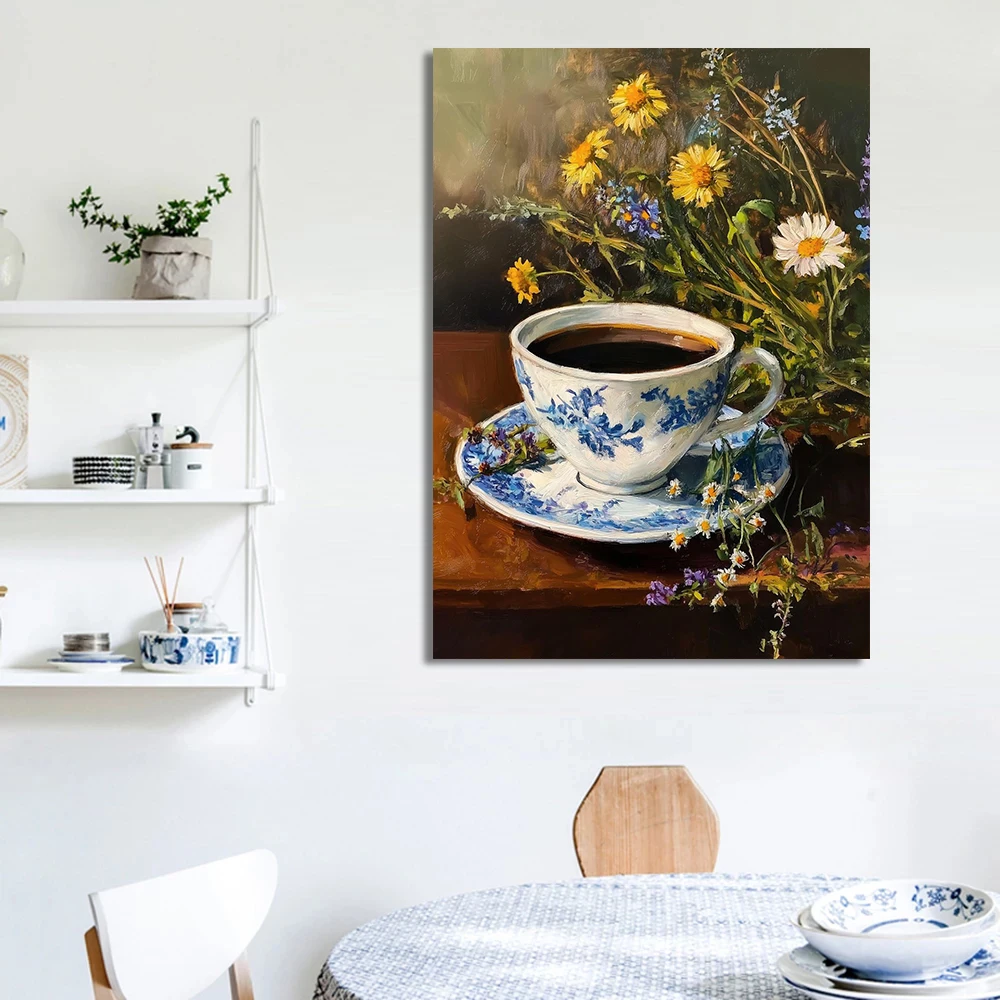 Moody Colorful Flowers Ice Cream Spaghetti on Fork French Fries Poster Canvas Painting Print Wall Art Kitchen Home Decor
