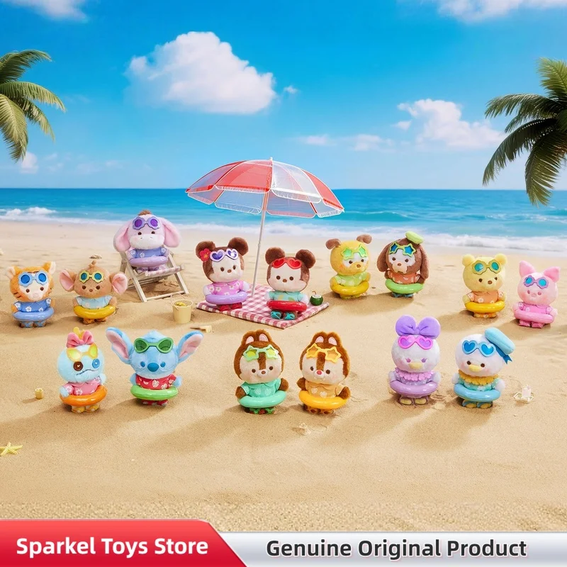 Genuine Disney Summer Swim Ring Series Plush Pendant Blind Box Vacation Style Cute Doll Bag Charm Collect Toys Birthday Gift view 5