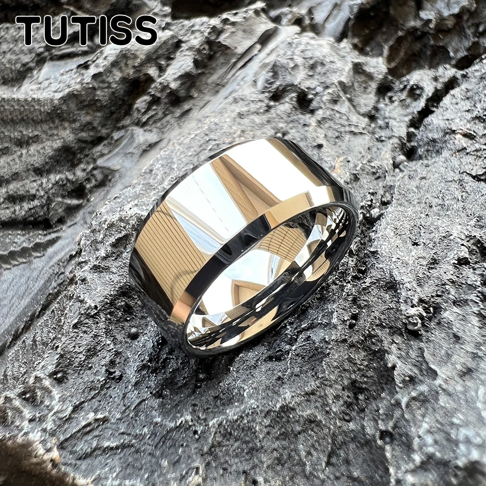 TUTISS 10mm 12mm Men Women Popular Tungsten Couple Ring Trendy Wedding Band Bevel Edges Comfort Fit