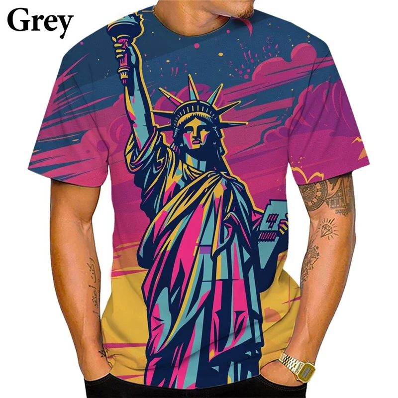 Lady Liberty Statue 3D Printed Short-sleeved Summer Street Versatile Cool O Neck T-shirt For Men And Women Children Casual Tops