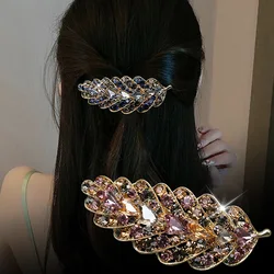 Spring new leaf sparkling luxury rhinestone horizontal clip elegant women's fashionable ponytail hair clip