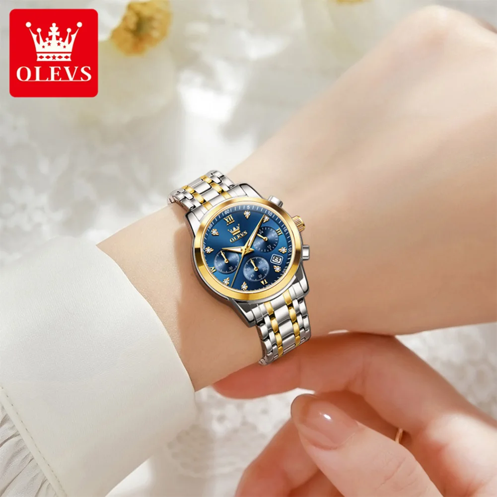 OLEVS Women Watch Luxury Brand Quartz Watch Waterproof Luminous Date Chronograph Women Bracelet Dress Diamond Watch Womens Reloj view 6