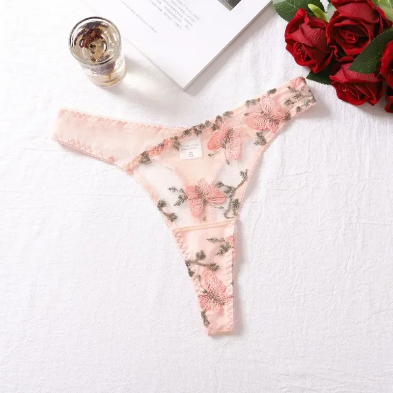 CHUANGERM-Malha Bordados Femininos Ver Através De Lingerie Sexy, Kit De Conjunto De Roupa Interior Íntima Sensual, Fino, Borboleta, Bandagem De Vaporizador