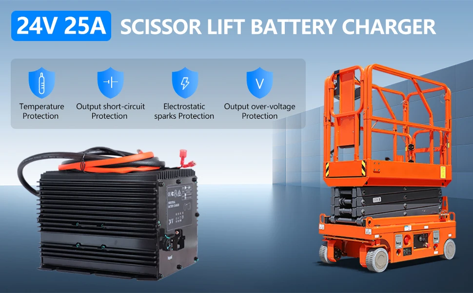 Battery Charger 24V 25A Compatible for JLG/Genie/Skyjack Scissor Lifts HB600-24B, 161827, 128537, 96211, 105739