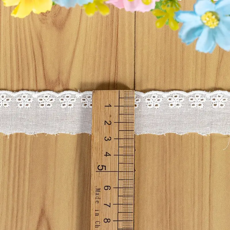 25mm Wide Cotton Embroidered White Flower Lace Fabric Dubai Sewing DIY Trim Wedding Applique Ribbon Collar Cloth Guipure Decor