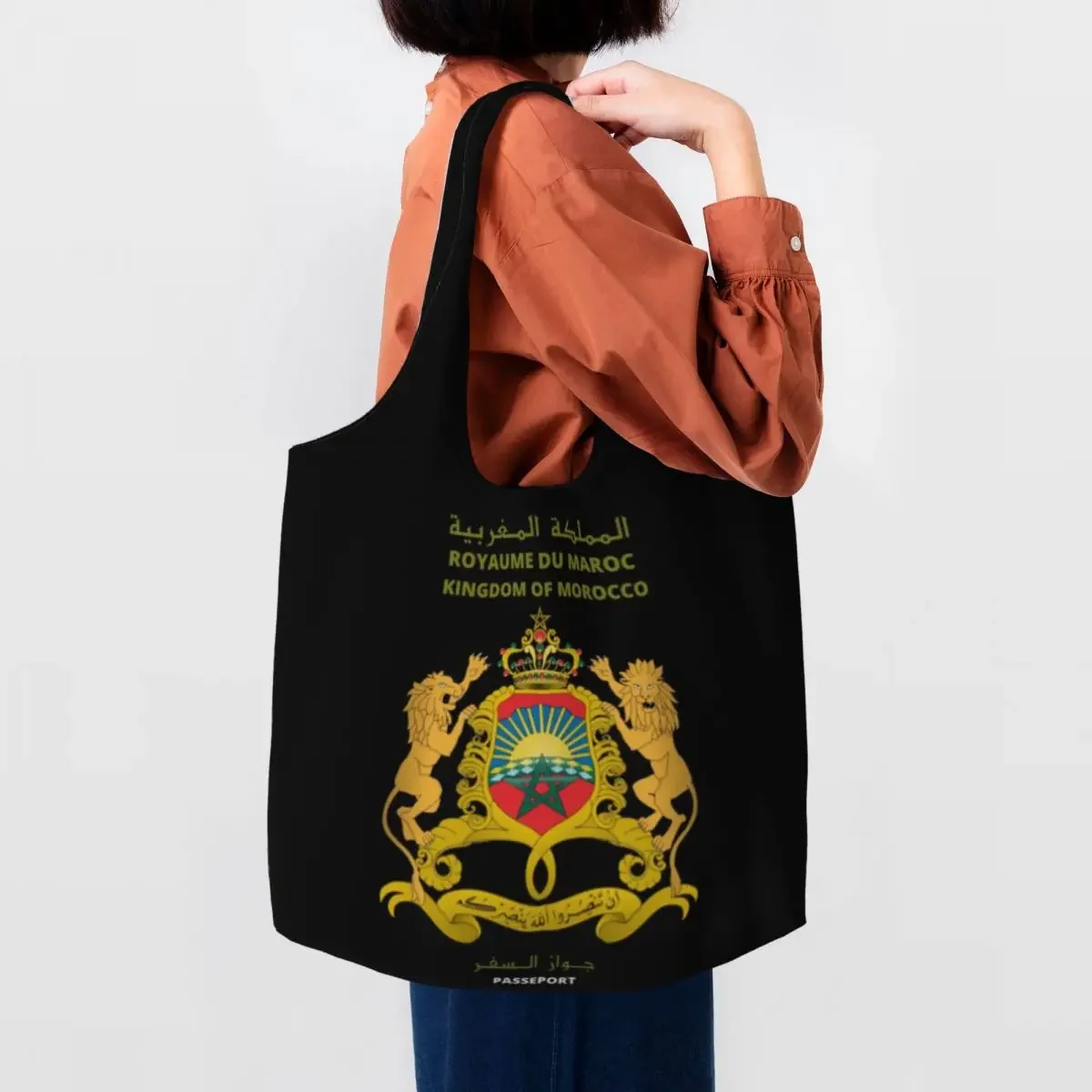 

Kawaii Printing Moroccan Passport Tote Shopping Bag Portable Canvas Shoulder Shopper Kingdom Of Morocco Bags Handbags