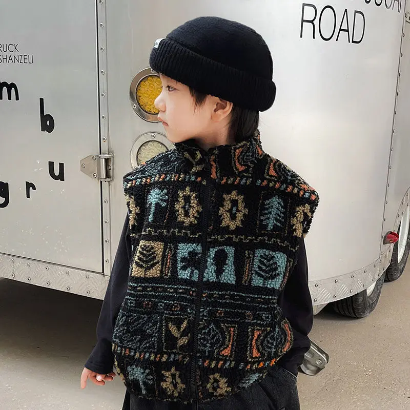 

Модный жилет для мальчиков и девочек на открытом воздухе, детский зимний бархатный теплый толстый жилет, универсальная верхняя одежда, модное ветровка