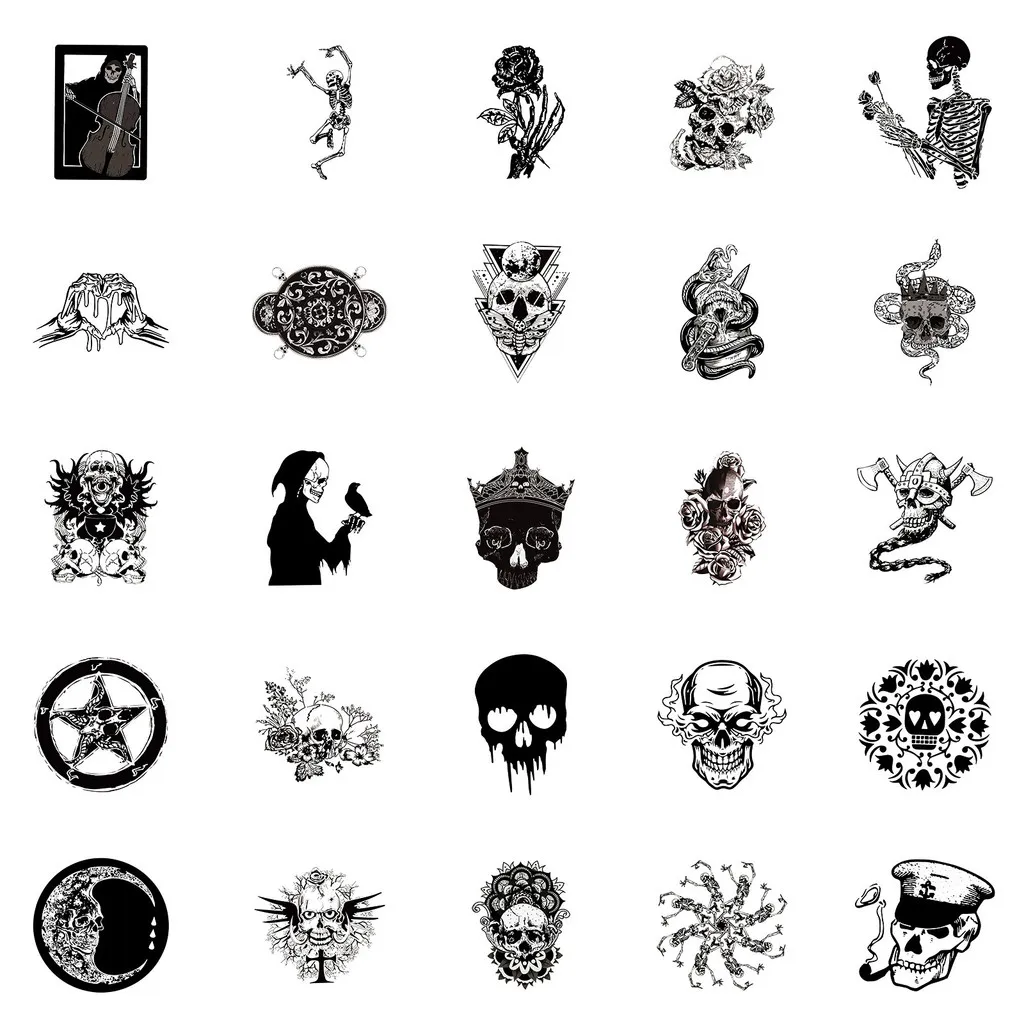 50 Pcs New Black & White Gothic Style Skull Series PP Waterproof Stickers - Decorative Decals(LanLanStickersWorld Store)