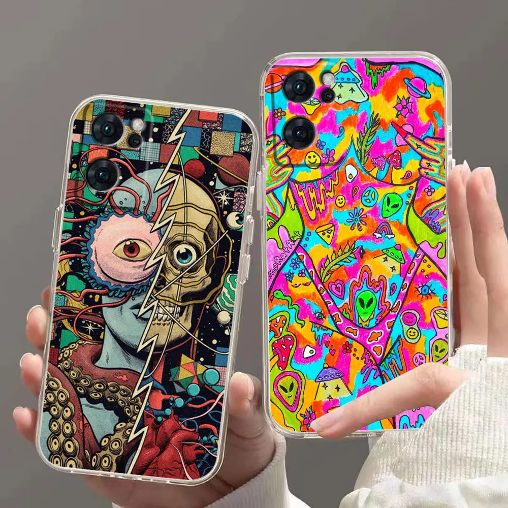 Clear Phone Case For OPPO RENO 9 8 7 6Z 6 5 4 3 2Z SE PRO PLUS 4G 5G Transparent Soft Case Funda Capa Shell Indie Hippie Art