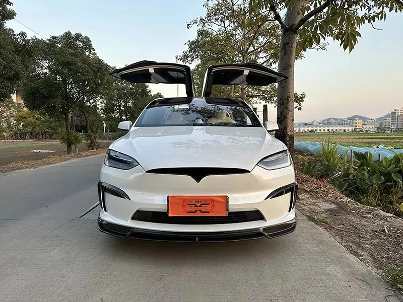 For New Tesla Model X Plaid Front Bumper 2021-2023 CMS Style Ultra Light Exhaust Cut-Outs Bolt-On Front Lip Kit