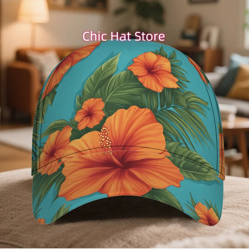 Cool Pattern 1pc Tropical Floral Blooms Print Classic Baseball Cap - Lightweight Adjustable Duckbill Hat, Perfect for Daily Wear