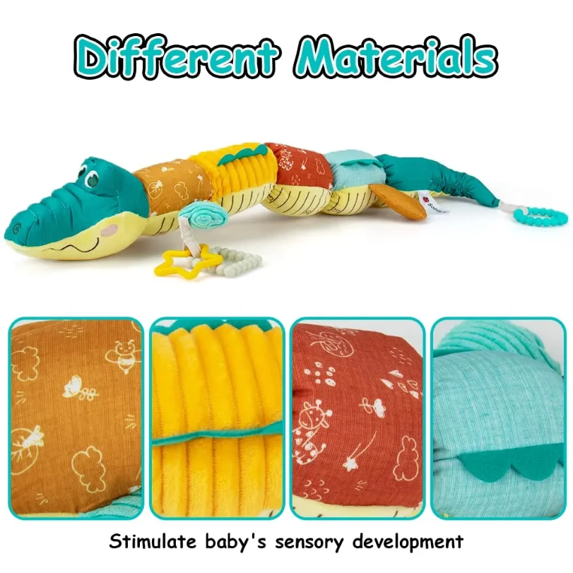 เด็กทารกดนตรีตุ๊กตาสัตว์จระเข้กิจกรรมของเล่น Multi-Sensory Crinkle Rattle และพื้นผิวน่ารัก Tummy Time ของเล่น