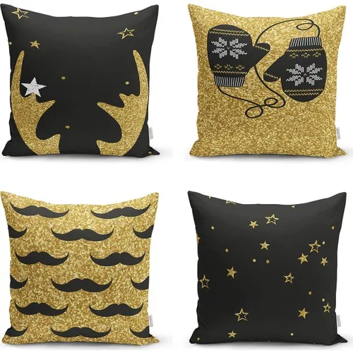 

RealHomes 4'lü Christmas Konseptli Gold Leaf Custom Design Modern Cushion Cover Set