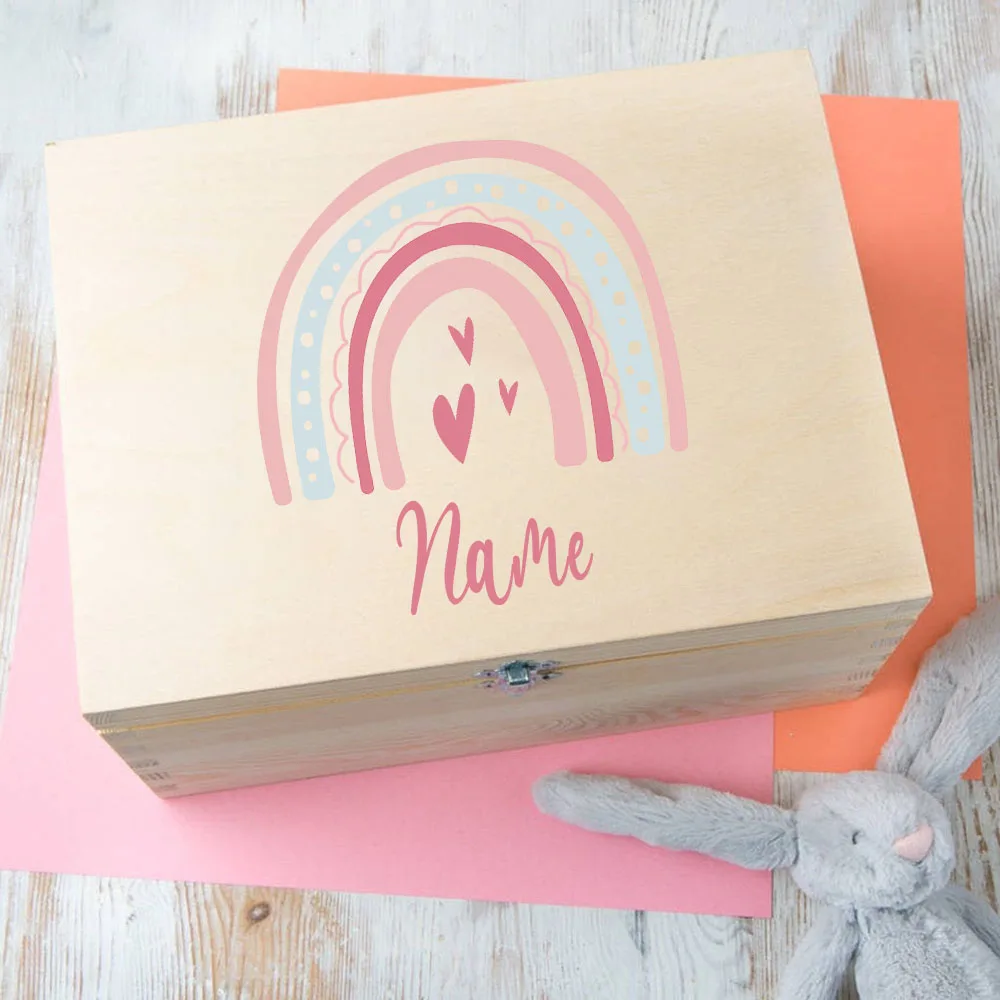 Personalised Baby Rainbow Box Custom Wooden Infat Memory Box Toddler Keepsake Box Newborn Shower Present Baby Birth Stats Gift