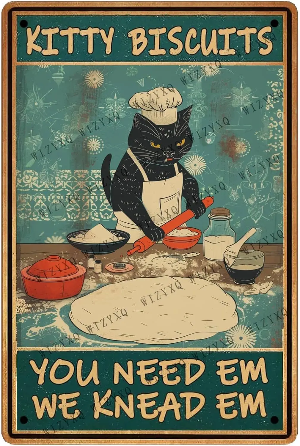 Metal Signs We Knead Em You Need Em Black Cat Vintage Sign Retro Aluminum Sign for Home Office Kitchen Bar Cafe Garden Wall sign